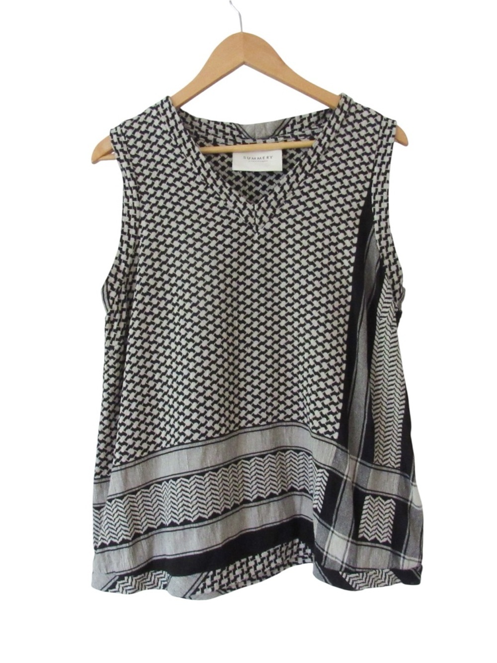 Summery Copenhagen Sleeveless Knit Blouse Tank Top Large Black White Lagenlook